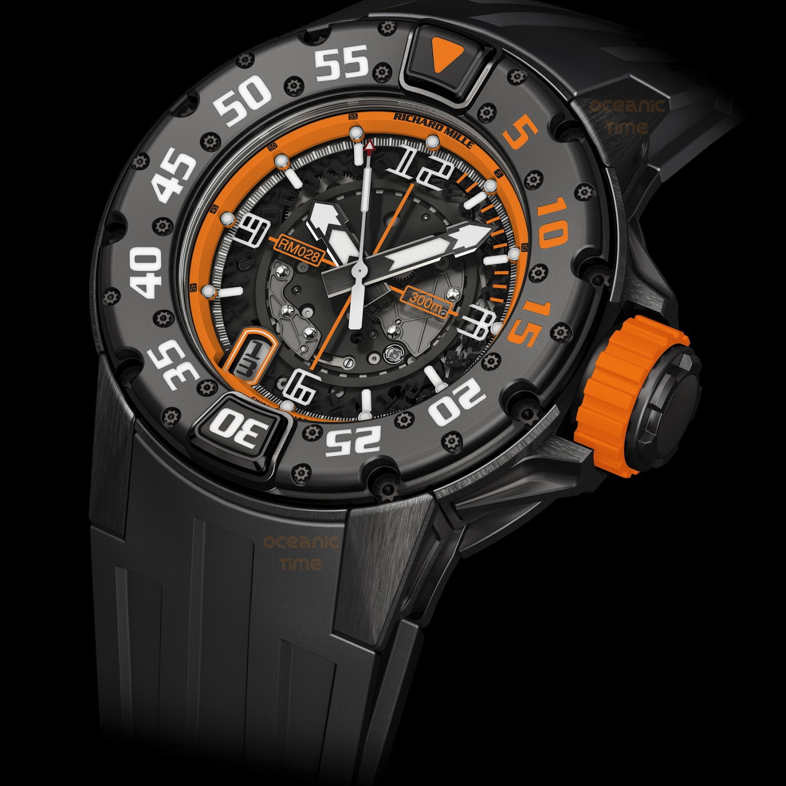 Replica Richard Mille RM 028 Diver Orange Flash Black Titanium Watch